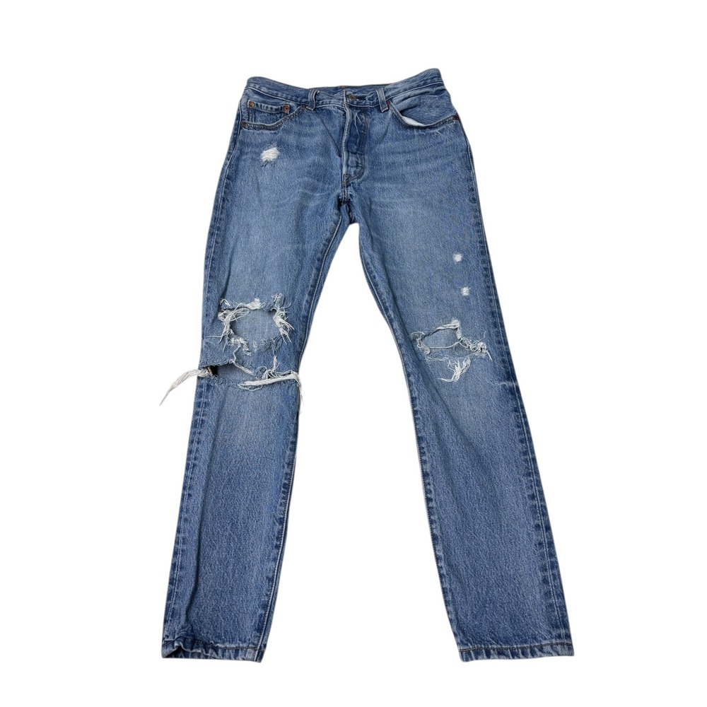 Levi's 501 Women's‎ Jeans Medium Wash Distressed Button Fly Straight Leg W29x28